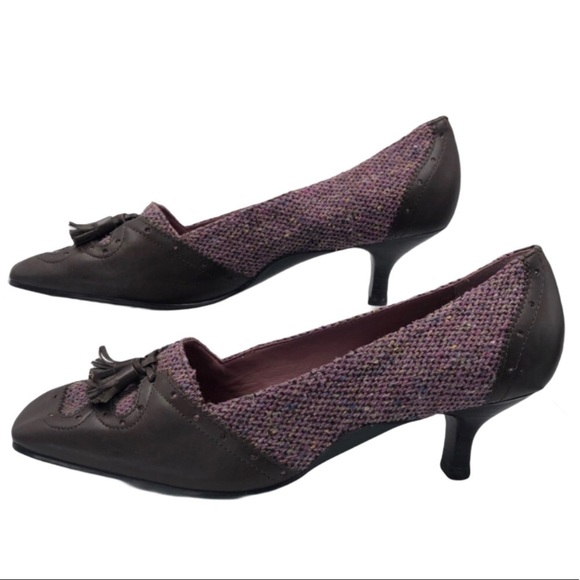 Aerosoles Pink  Fabric & Brown Leather Shoes 9.5B - Picture 1 of 10